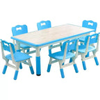 Kids Table and Chairs Set, Height Adjustable Desk With 6 Seats for Ages 2-10,Arts & Crafts Table,Graffiti Desktop, Non-Slip Legs, Max 300lbs