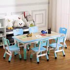 Set Tavolo e Sedie per Bambini, Scrivania Regolabile in Altezza con 6 Posti per Età 2-10 Anni, Tavolo per Arte e Artigianato, Piano del Tavolo con Graffi, Gambe Antiscivolo, Max 136 kg