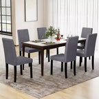 Set di 4 sedie da pranzo Costway, rivestite in tessuto, con gambe in legno di caucciù, senza braccioli