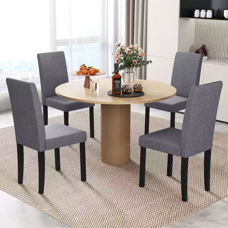 Set di 4 sedie da pranzo Costway, rivestite in tessuto, con gambe in legno di caucciù, senza braccioli