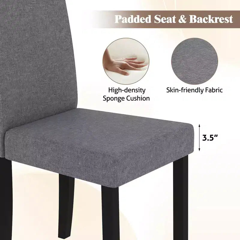 Set di 4 sedie da pranzo Costway, rivestite in tessuto, con gambe in legno di caucciù, senza braccioli