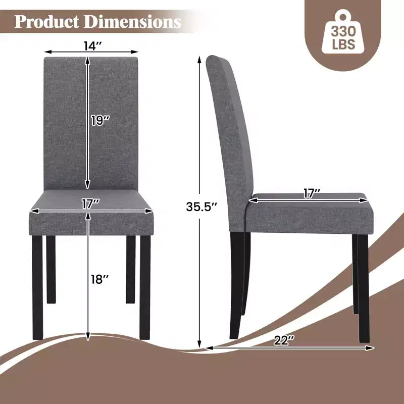Set di 4 sedie da pranzo Costway, rivestite in tessuto, con gambe in legno di caucciù, senza braccioli