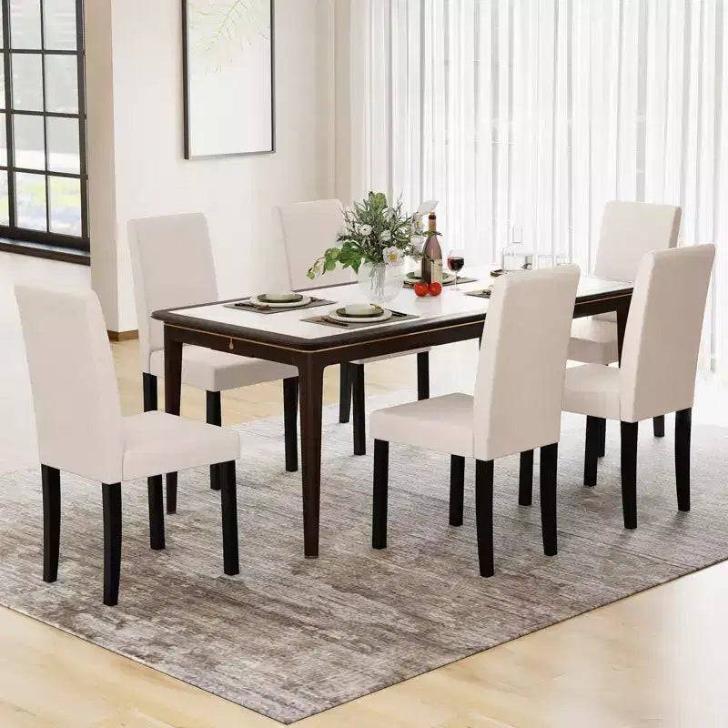 Set di 4 sedie da pranzo Costway, rivestite in tessuto, con gambe in legno di caucciù, senza braccioli