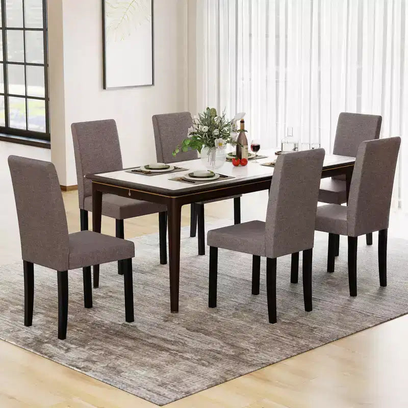 Set di 4 sedie da pranzo Costway, rivestite in tessuto, con gambe in legno di caucciù, senza braccioli