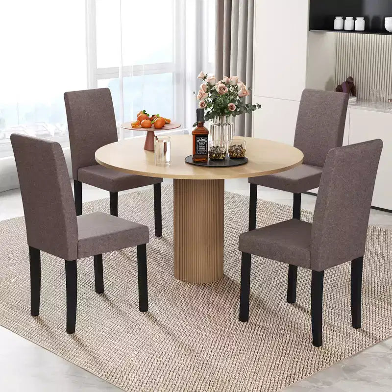 Set di 4 sedie da pranzo Costway, rivestite in tessuto, con gambe in legno di caucciù, senza braccioli