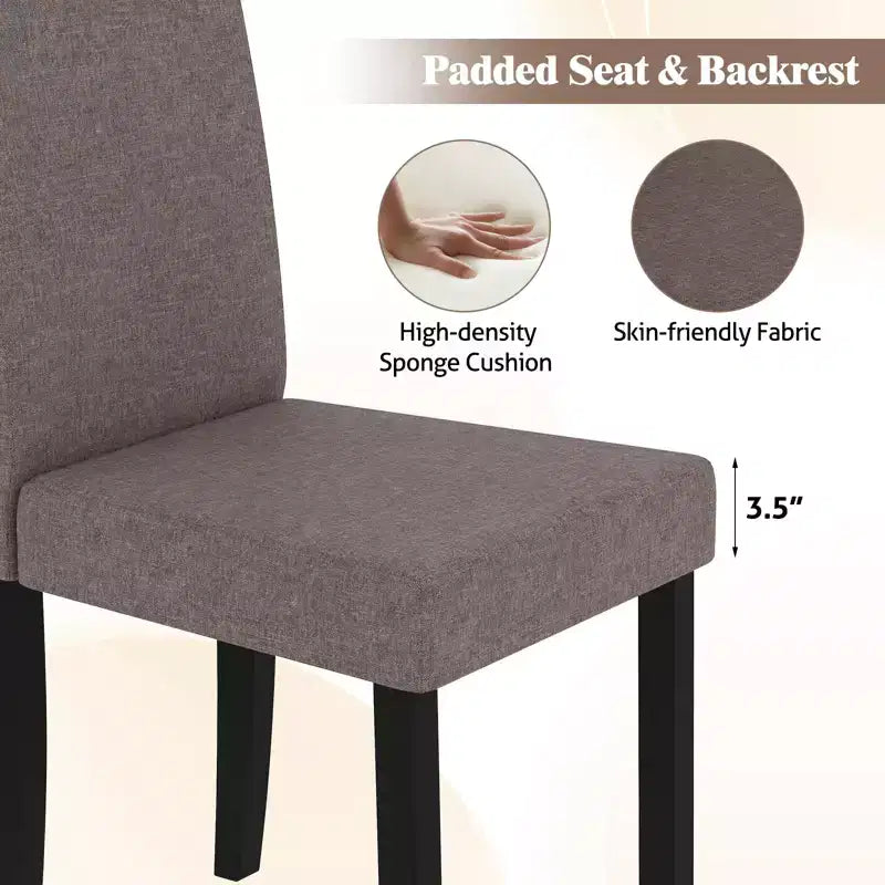 Set di 4 sedie da pranzo Costway, rivestite in tessuto, con gambe in legno di caucciù, senza braccioli