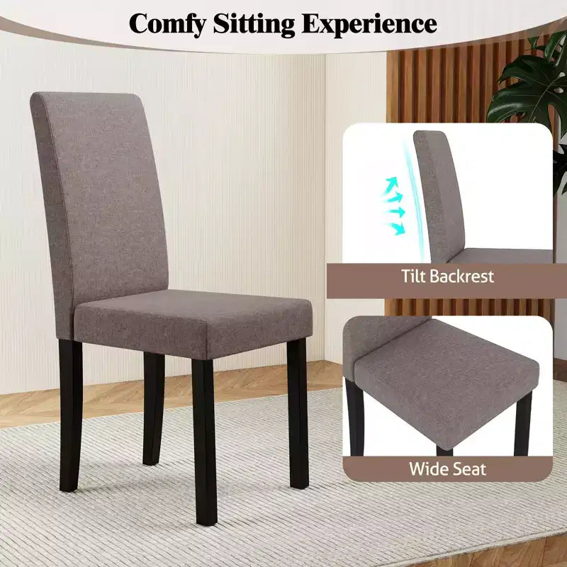 Set di 4 sedie da pranzo Costway, rivestite in tessuto, con gambe in legno di caucciù, senza braccioli
