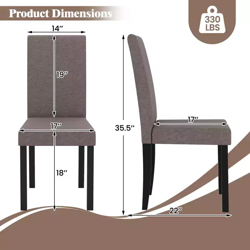 Set di 4 sedie da pranzo Costway, rivestite in tessuto, con gambe in legno di caucciù, senza braccioli