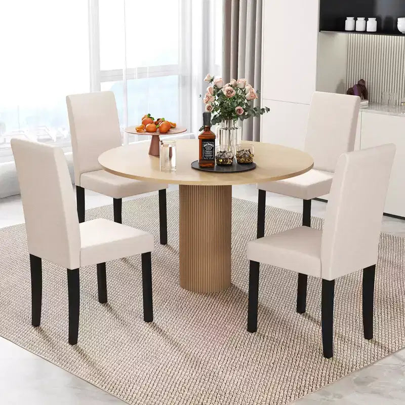 Set di 4 sedie da pranzo Costway, rivestite in tessuto, con gambe in legno di caucciù, senza braccioli