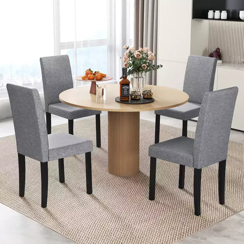 Set di 4 sedie da pranzo Costway, rivestite in tessuto, con gambe in legno di caucciù, senza braccioli