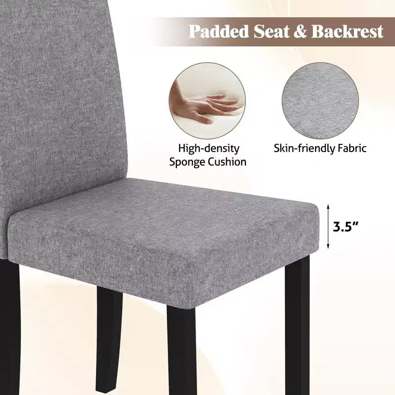 Set di 4 sedie da pranzo Costway, rivestite in tessuto, con gambe in legno di caucciù, senza braccioli
