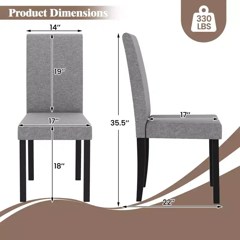 Set di 4 sedie da pranzo Costway, rivestite in tessuto, con gambe in legno di caucciù, senza braccioli
