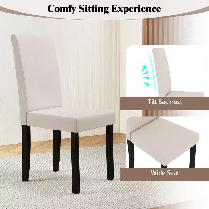 Set di 4 sedie da pranzo Costway, rivestite in tessuto, con gambe in legno di caucciù, senza braccioli
