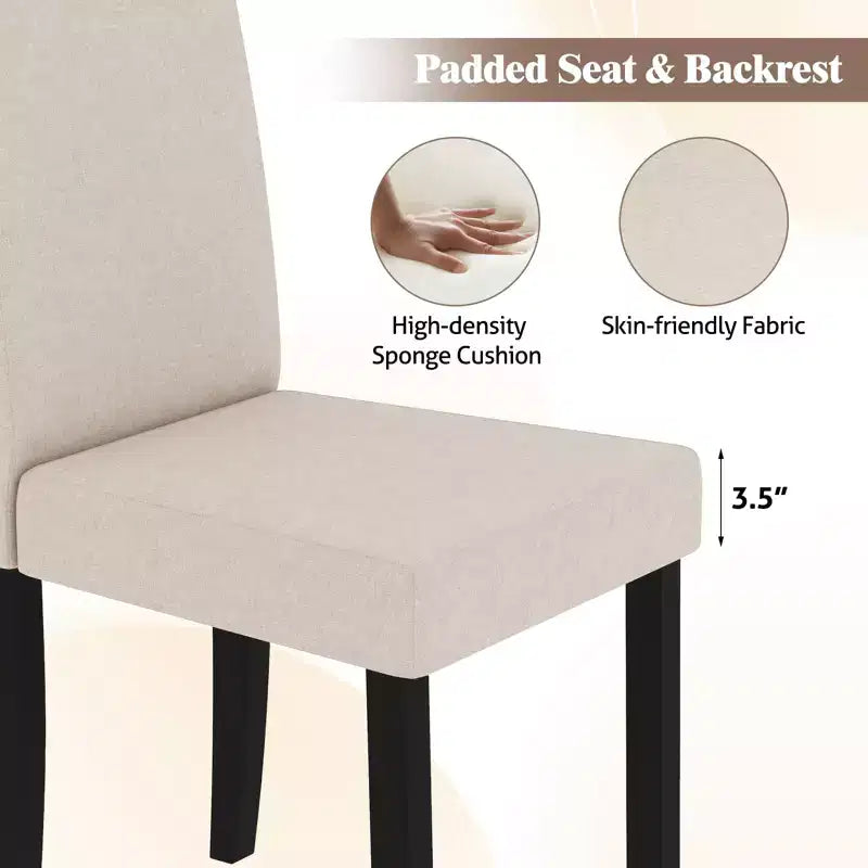 Set di 4 sedie da pranzo Costway, rivestite in tessuto, con gambe in legno di caucciù, senza braccioli