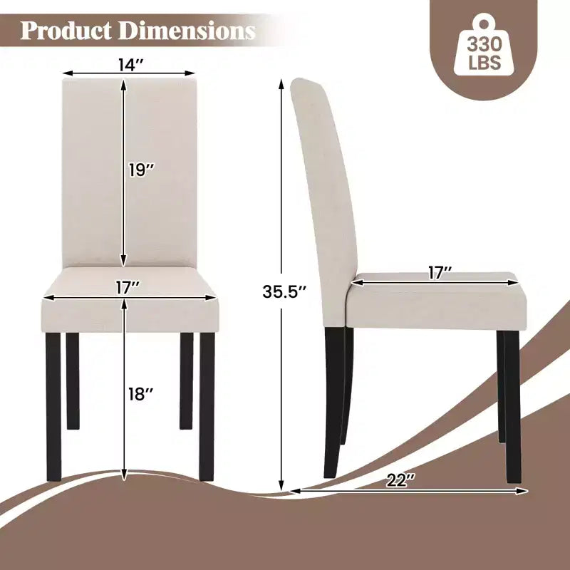 Set di 4 sedie da pranzo Costway, rivestite in tessuto, con gambe in legno di caucciù, senza braccioli
