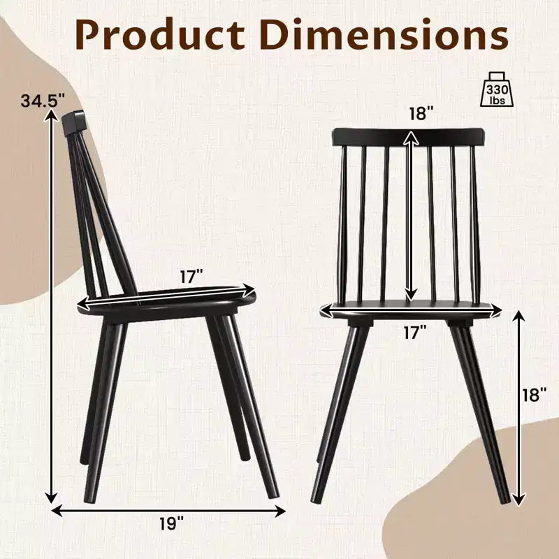 Sedie da pranzo Costway Windsor, set da 2/4 con struttura in legno di gomma e schienale alto a fuso per la casa