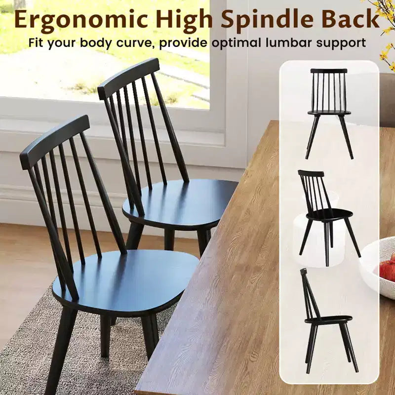 Sedie da pranzo Costway Windsor, set da 2/4 con struttura in legno di gomma e schienale alto a fuso per la casa