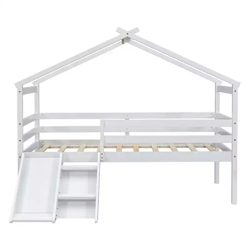 Letto a soppalco basso doppio Luxystar con scivolo, scaletta, spondine di sicurezza e struttura a casetta per la cameretta dei bambini