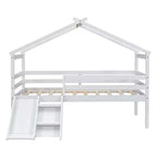 Letto a soppalco basso doppio Luxystar con scivolo, scaletta, spondine di sicurezza e struttura a casetta per la cameretta dei bambini