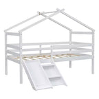 Letto a soppalco basso doppio Luxystar con scivolo, scaletta, spondine di sicurezza e struttura a casetta per la cameretta dei bambini