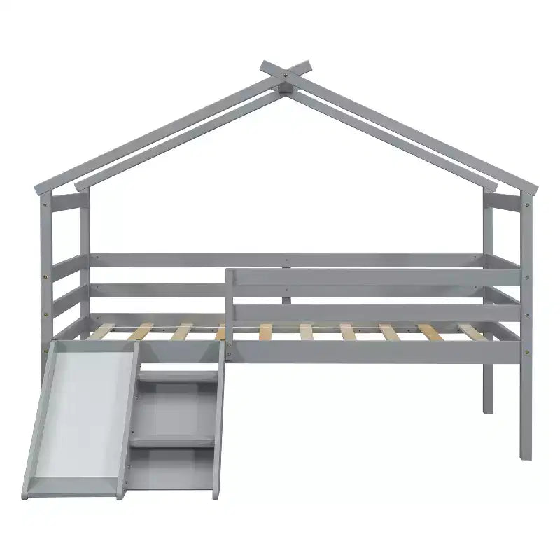 Letto a soppalco basso doppio Luxystar con scivolo, scaletta, spondine di sicurezza e struttura a casetta per la cameretta dei bambini