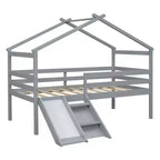 Letto a soppalco basso doppio Luxystar con scivolo, scaletta, spondine di sicurezza e struttura a casetta per la cameretta dei bambini