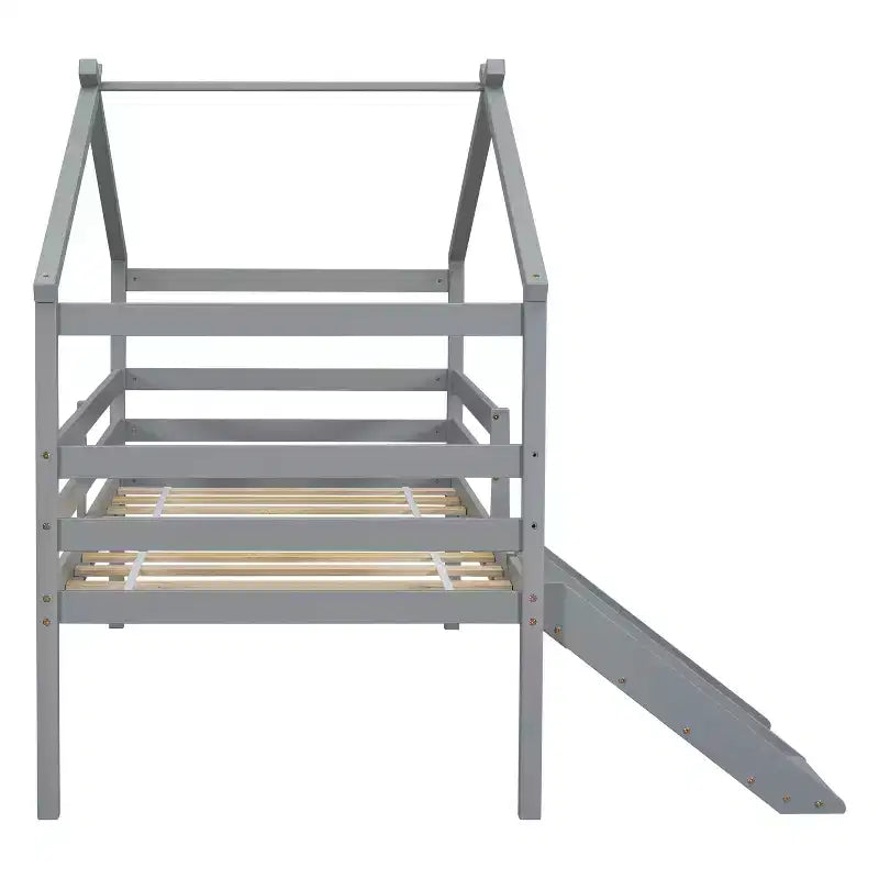 Letto a soppalco basso doppio Luxystar con scivolo, scaletta, spondine di sicurezza e struttura a casetta per la cameretta dei bambini