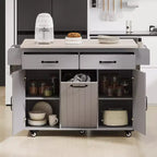 Isola da Cucina con Mobile Contenitore per Pattumiera, Carrello da Cucina con Anta a Ribalta, Isola da Cucina su Ruote con Ripiano Regolabile e Cassetto
