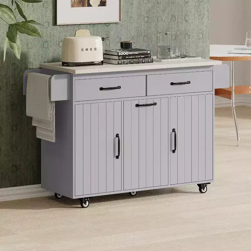Isola da Cucina con Mobile Contenitore per Pattumiera, Carrello da Cucina con Anta a Ribalta, Isola da Cucina su Ruote con Ripiano Regolabile e Cassetto