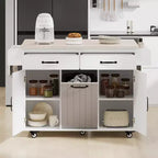 Isola da Cucina con Mobile Contenitore per Pattumiera, Carrello da Cucina con Anta a Ribalta, Isola da Cucina su Ruote con Ripiano Regolabile e Cassetto