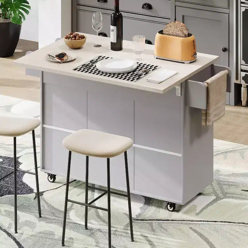 Isola da Cucina con Mobile Contenitore per Pattumiera, Carrello da Cucina con Anta a Ribalta, Isola da Cucina su Ruote con Ripiano Regolabile e Cassetto