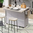 Isola da Cucina con Mobile Contenitore per Pattumiera, Carrello da Cucina con Anta a Ribalta, Isola da Cucina su Ruote con Ripiano Regolabile e Cassetto
