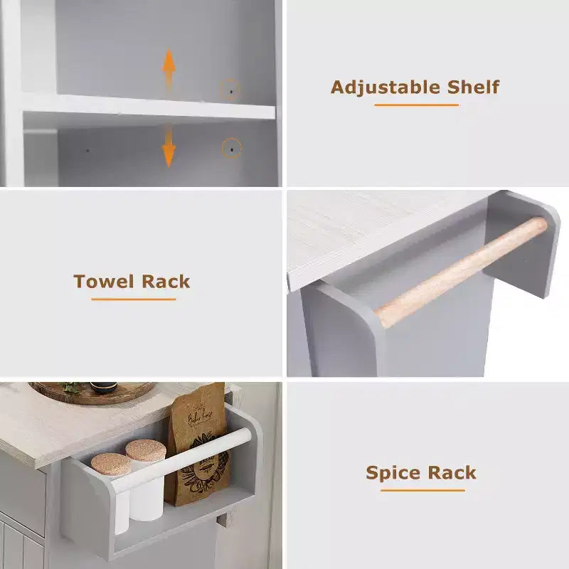 Isola da Cucina con Mobile Contenitore per Pattumiera, Carrello da Cucina con Anta a Ribalta, Isola da Cucina su Ruote con Ripiano Regolabile e Cassetto