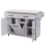 Isola da Cucina con Mobile Contenitore per Pattumiera, Carrello da Cucina con Anta a Ribalta, Isola da Cucina su Ruote con Ripiano Regolabile e Cassetto