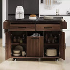 Isola da Cucina con Mobile Contenitore per Pattumiera, Carrello da Cucina con Anta a Ribalta, Isola da Cucina su Ruote con Ripiano Regolabile e Cassetto