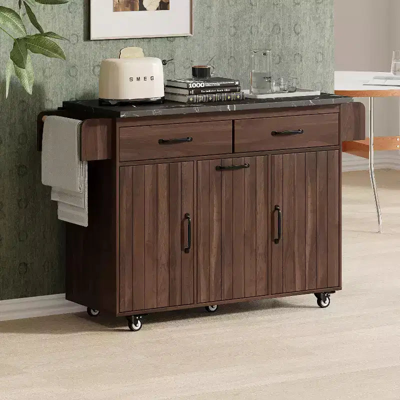 Isola da Cucina con Mobile Contenitore per Pattumiera, Carrello da Cucina con Anta a Ribalta, Isola da Cucina su Ruote con Ripiano Regolabile e Cassetto