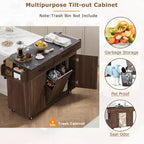 Isola da Cucina con Mobile Contenitore per Pattumiera, Carrello da Cucina con Anta a Ribalta, Isola da Cucina su Ruote con Ripiano Regolabile e Cassetto