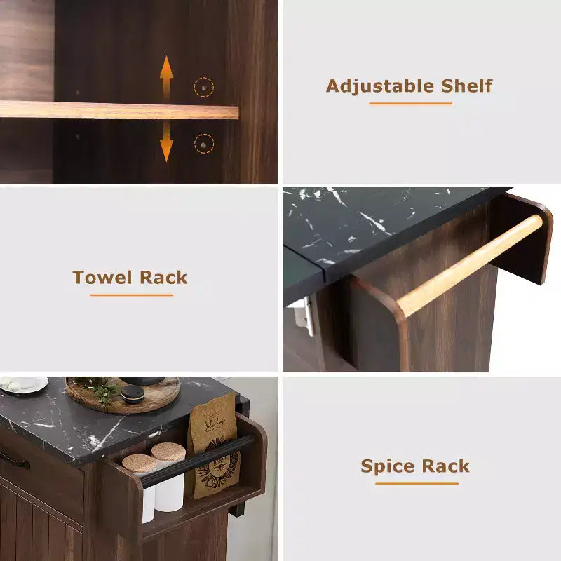 Isola da Cucina con Mobile Contenitore per Pattumiera, Carrello da Cucina con Anta a Ribalta, Isola da Cucina su Ruote con Ripiano Regolabile e Cassetto