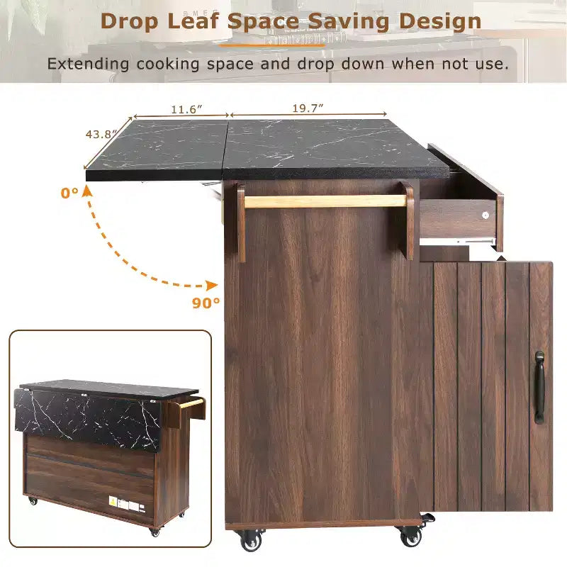 Isola da Cucina con Mobile Contenitore per Pattumiera, Carrello da Cucina con Anta a Ribalta, Isola da Cucina su Ruote con Ripiano Regolabile e Cassetto