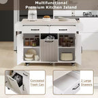 Isola da Cucina con Mobile Contenitore per Pattumiera, Carrello da Cucina con Anta a Ribalta, Isola da Cucina su Ruote con Ripiano Regolabile e Cassetto