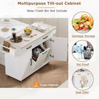 Isola da Cucina con Mobile Contenitore per Pattumiera, Carrello da Cucina con Anta a Ribalta, Isola da Cucina su Ruote con Ripiano Regolabile e Cassetto