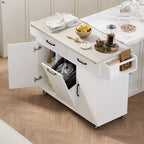 Kitchen Island with Trash Can Storage Cabinet, Kitchen Cart with Drop Leaf, Rolling Kitchen Island on Wheels with Adjustable Shelf and Drawer