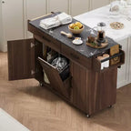 Isola da Cucina con Mobile Contenitore per Pattumiera, Carrello da Cucina con Anta a Ribalta, Isola da Cucina su Ruote con Ripiano Regolabile e Cassetto