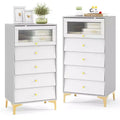 Costway 2 PCS 4 Drawer Dresser 44.5 Tall Dresser Chest of Drawers w/Flip-up Fluted Glass Door