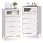 Costway 2 PCS 4 Drawer Dresser 44.5 Tall Dresser Chest of Drawers w/Flip-up Fluted Glass Door