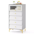 Cassettiera Costway a 2 Pezzi con 4 Cassetti, Comodino Verticale da 113 cm con Anta a Ribalta in Vetro Scanalato