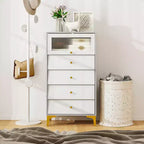 Cassettiera Costway a 2 Pezzi con 4 Cassetti, Comodino Verticale da 113 cm con Anta a Ribalta in Vetro Scanalato