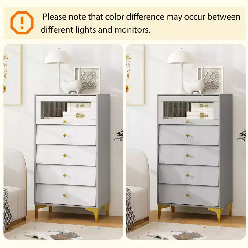 Cassettiera Costway a 2 Pezzi con 4 Cassetti, Comodino Verticale da 113 cm con Anta a Ribalta in Vetro Scanalato