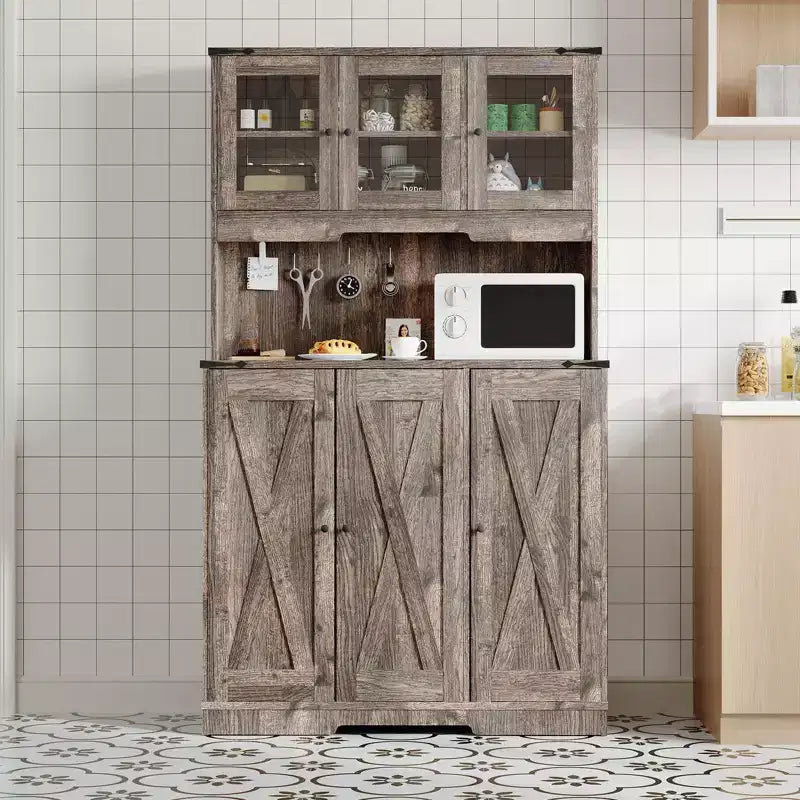 Freestanding Kitchen Pantry Cabinet with Acrylic Doors, 70'' Kitchen Hutch Storage Cabinet with Microwave Stand, Cupboard Coffee Bar Food Pantry