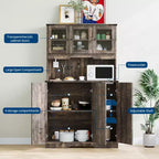 Dispensa da cucina autoportante con ante in acrilico, armadio da cucina alto 178 cm con mobiletto per microonde, credenza per caffè e dispensa alimentare